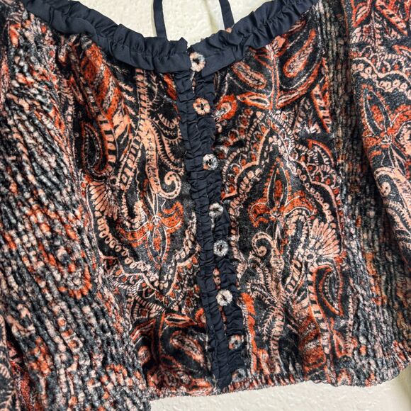 Free People Dare Me Top Women Medium Velvet Romantic Blouse Festival Boho NEW - Picture 7 of 11
